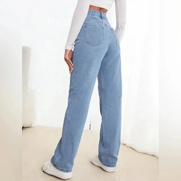 SHEIN Women Sz 2/XS Frenchy High Waist Jeans Relaxed Fit Straight Leg Light Wash - Picture 5 of 12